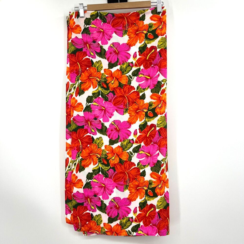 Show Me Your Mumu Tropical Hibiscus Floral Sarong Wrap Skirt Scarf OS Pink